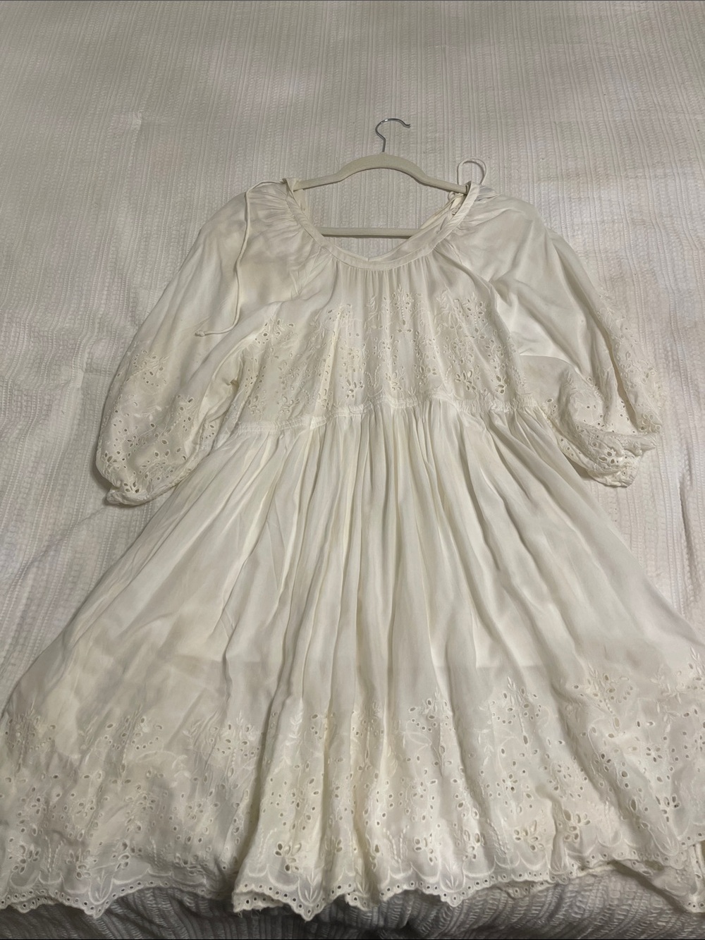 American Eagle Outfitters Cream Eyelet Mini Dress